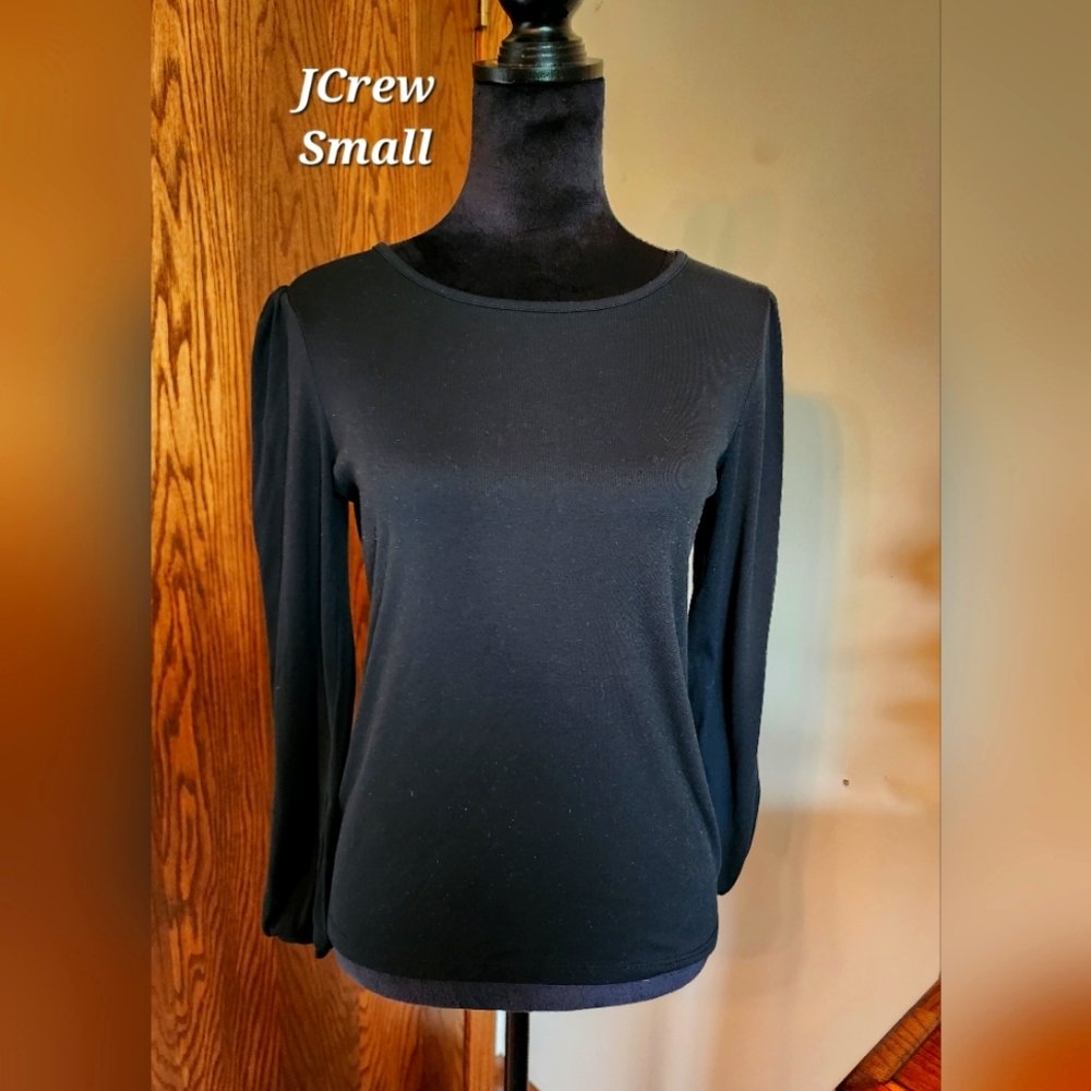 Jcrew Basic Black Rouched Shoulder Long Sleeve - image 1